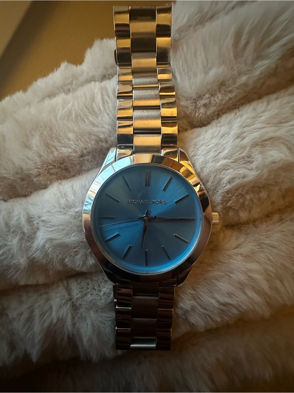 Michael Kors Silver Link & Blue Dial Watch